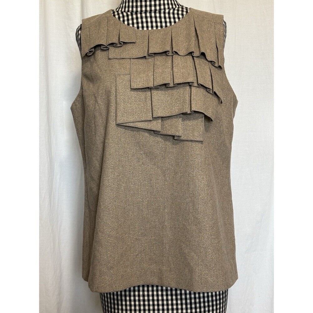 Banana Republic Womens Tan & Gold Box Pleated Wool Blend Sleeveless Top Medium